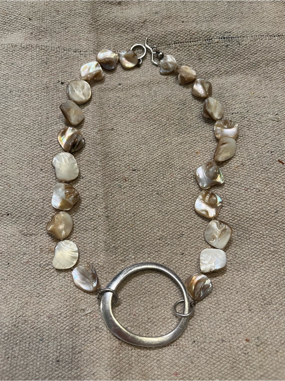 Simon Sebbag Designs Iridescent Pearl and Sterling Silver Circle Necklace -Taupe